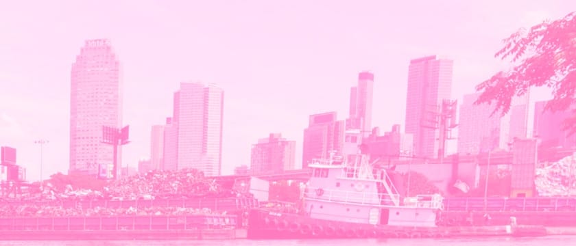 a 20-foot boat with the manhattan skyline behind it